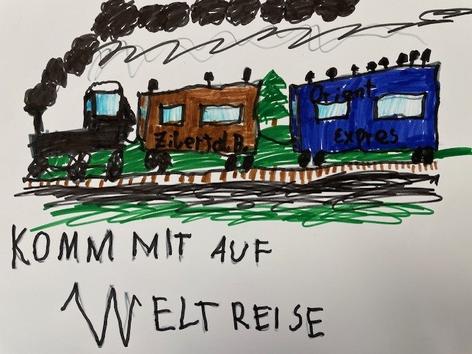 Zeichnung eines Kindes: fahrender Zug
