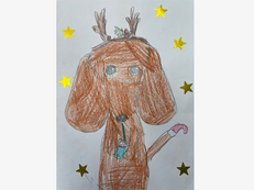 Kinderzeichnung: Hund mit Geweih